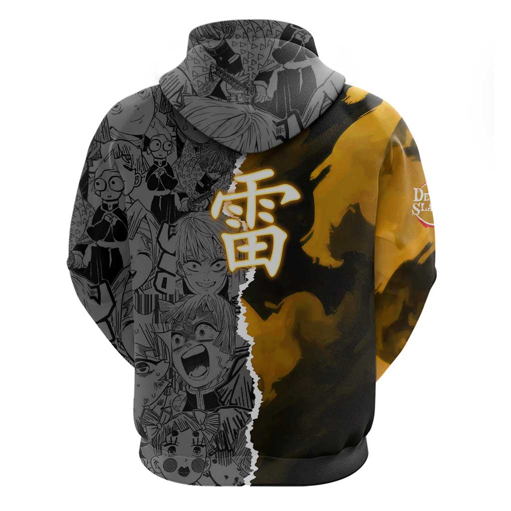 Zenitsu Agatsuma Demon Slayer Zip Hoodie with Yellow and Orange Lightning Breathing Pose Design - The Mazicc