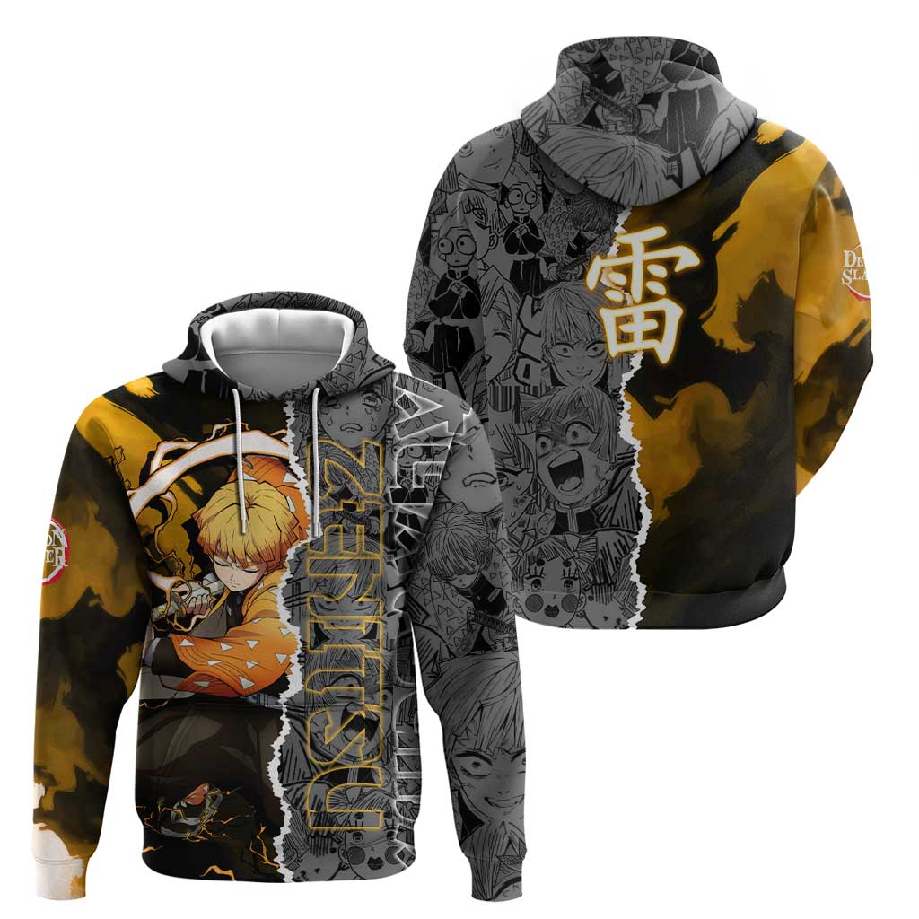 Zenitsu Agatsuma Demon Slayer Zip Hoodie with Yellow and Orange Lightning Breathing Pose Design - The Mazicc