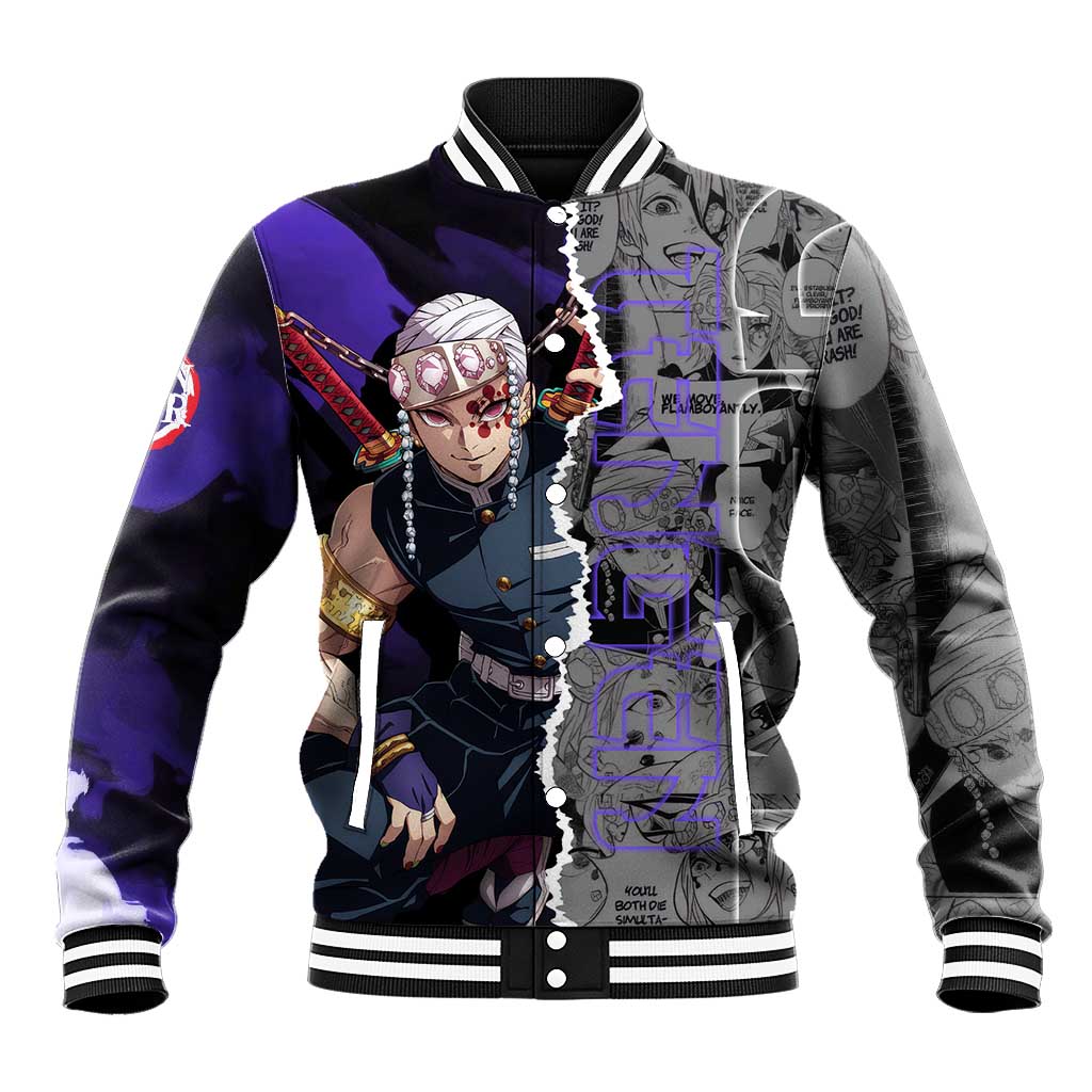 Tengen Uzui Demon Slayer Baseball Jacket with Flashy Ninja Outfit and Explosive Sound Effects Design - The Mazicc