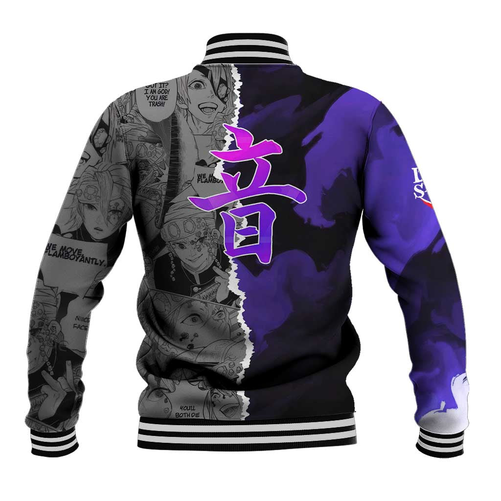 Tengen Uzui Demon Slayer Baseball Jacket with Flashy Ninja Outfit and Explosive Sound Effects Design - The Mazicc