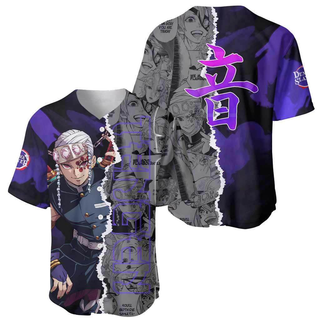 Tengen Uzui Demon Slayer Baseball Jersey with Flashy Ninja Outfit and Explosive Sound Effects Design - The Mazicc