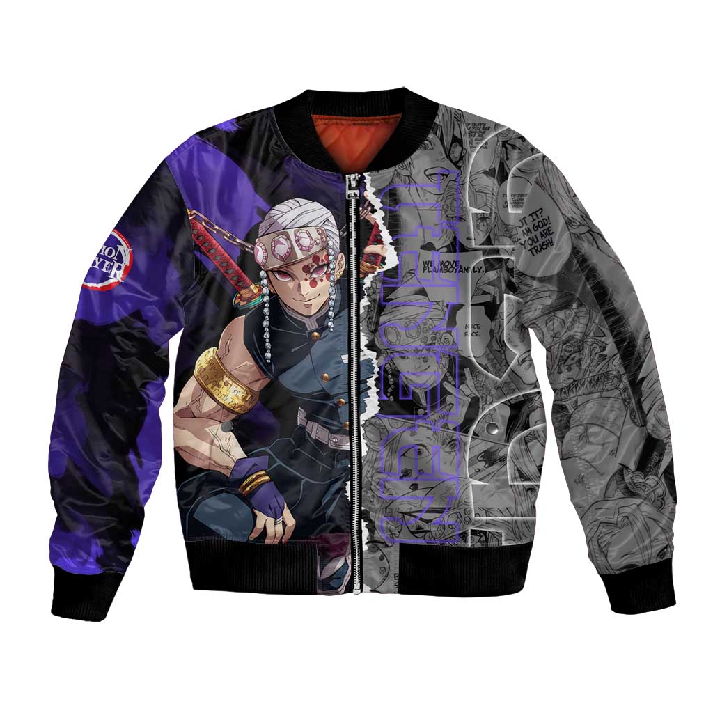 Tengen Uzui Demon Slayer Bomber Jacket with Flashy Ninja Outfit and Explosive Sound Effects Design - The Mazicc