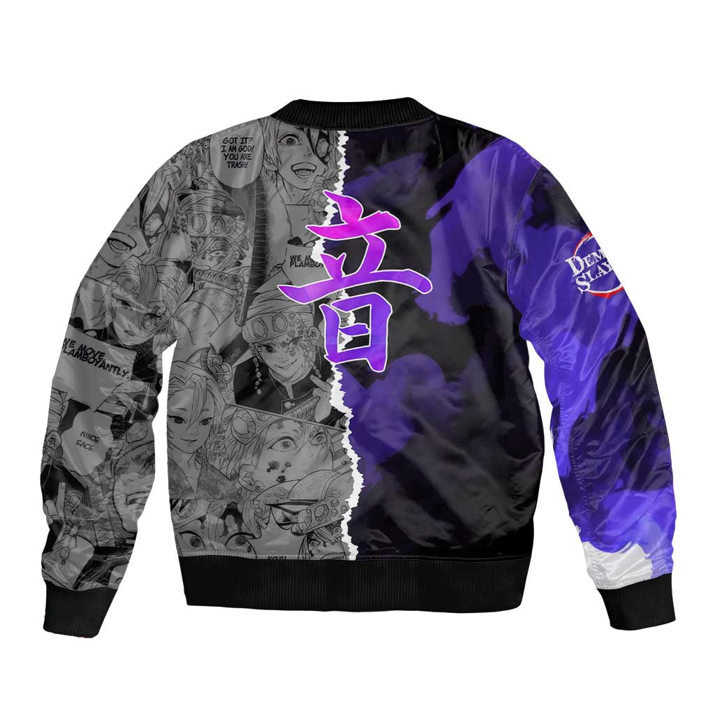Tengen Uzui Demon Slayer Bomber Jacket with Flashy Ninja Outfit and Explosive Sound Effects Design - The Mazicc