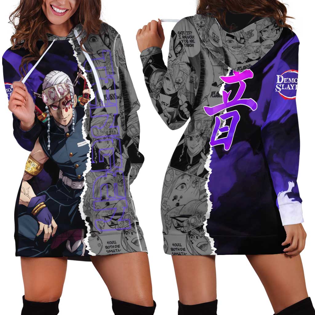 Tengen Uzui Demon Slayer Hoodie Dress with Flashy Ninja Outfit and Explosive Sound Effects Design - The Mazicc
