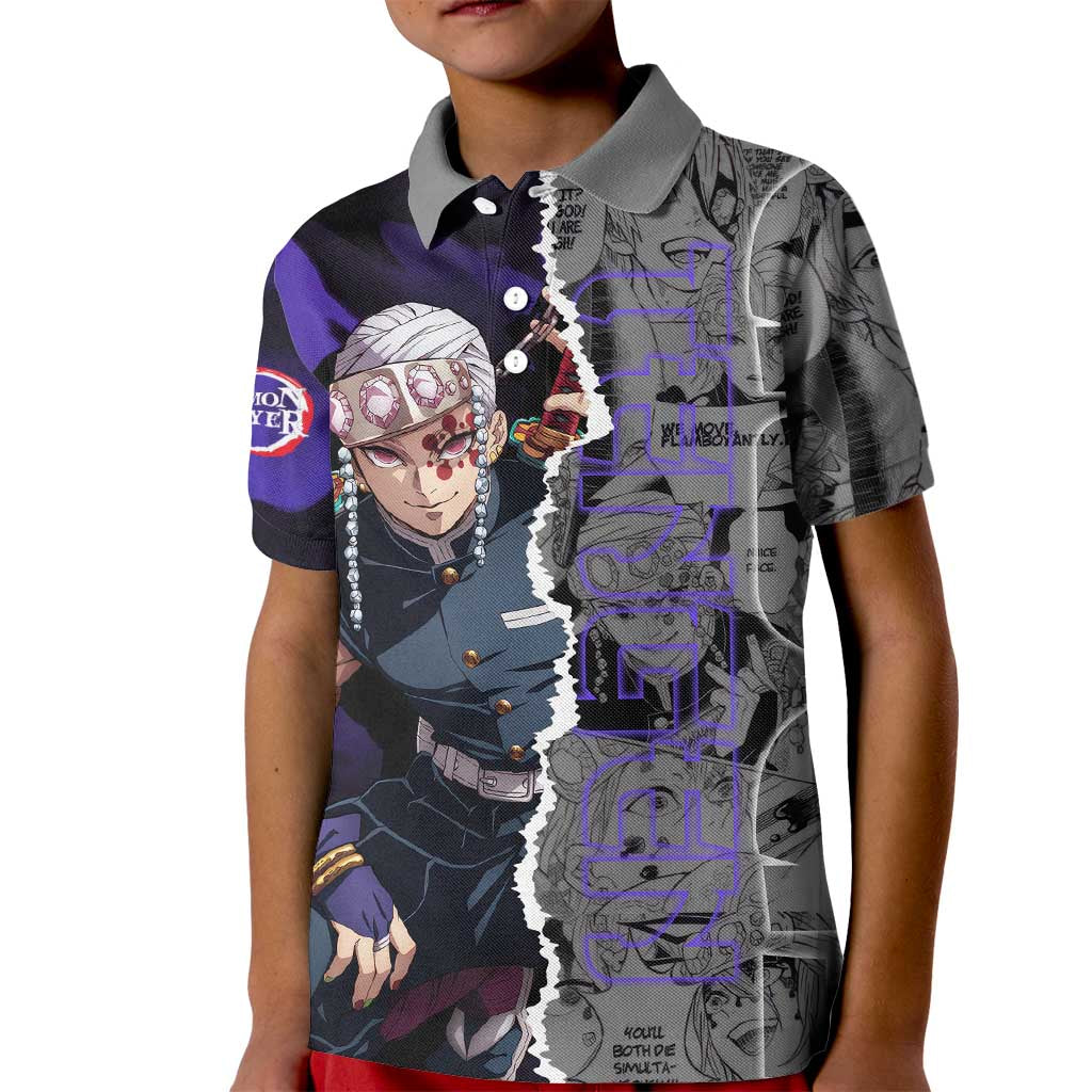 Tengen Uzui Demon Slayer Kid Polo Shirt with Flashy Ninja Outfit and Explosive Sound Effects Design - The Mazicc