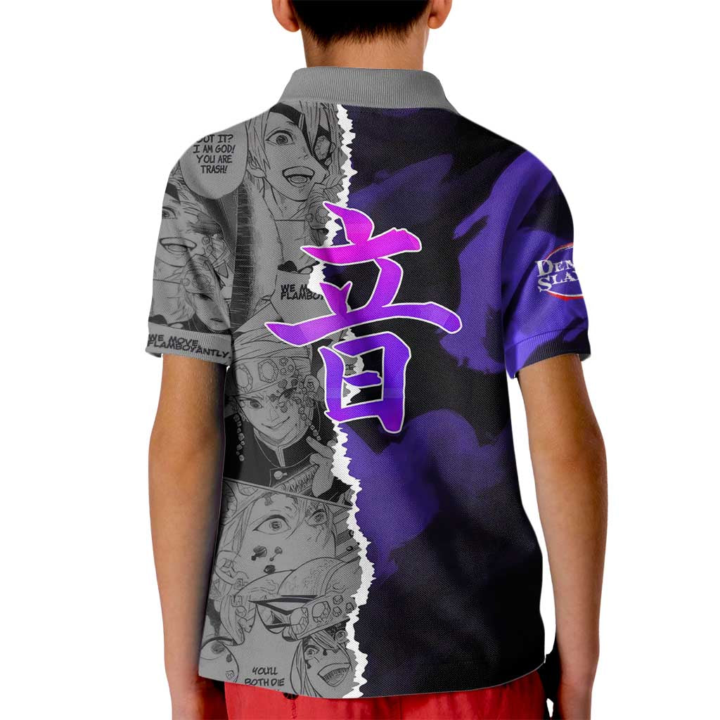 Tengen Uzui Demon Slayer Kid Polo Shirt with Flashy Ninja Outfit and Explosive Sound Effects Design - The Mazicc