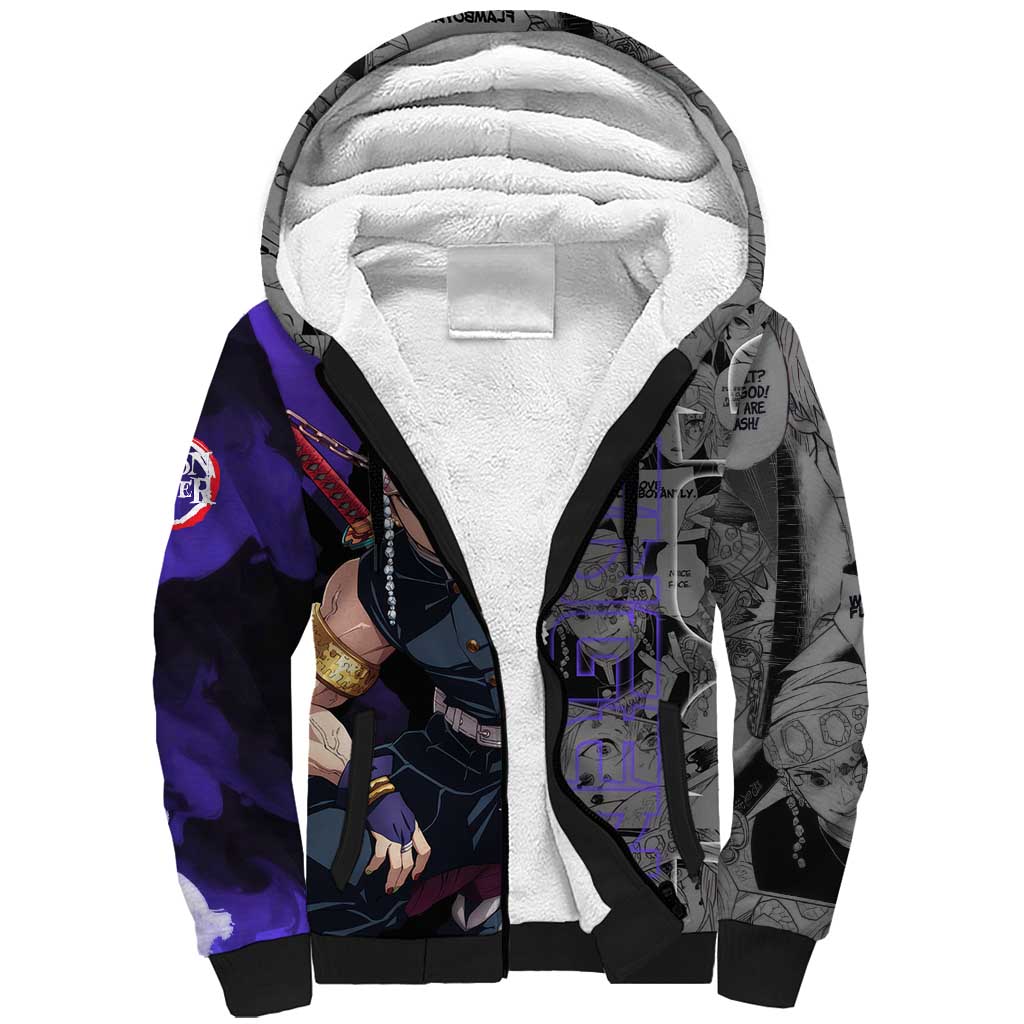 Tengen Uzui Demon Slayer Sherpa Hoodie with Flashy Ninja Outfit and Explosive Sound Effects Design - The Mazicc