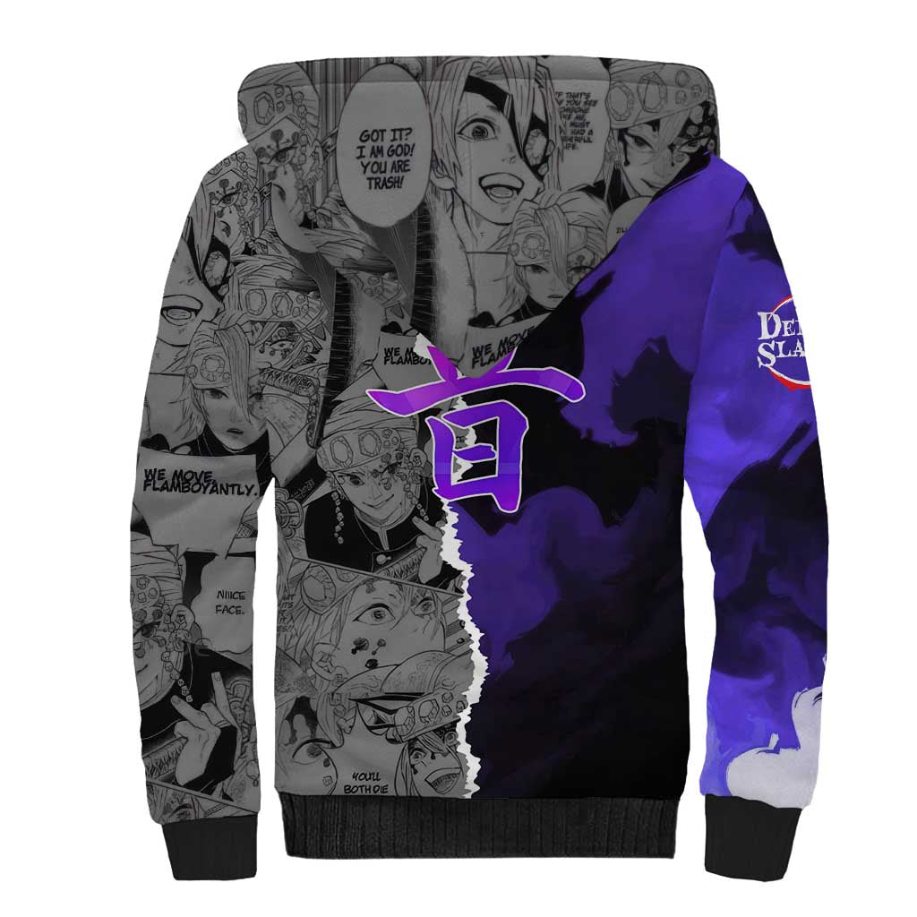 Tengen Uzui Demon Slayer Sherpa Hoodie with Flashy Ninja Outfit and Explosive Sound Effects Design - The Mazicc