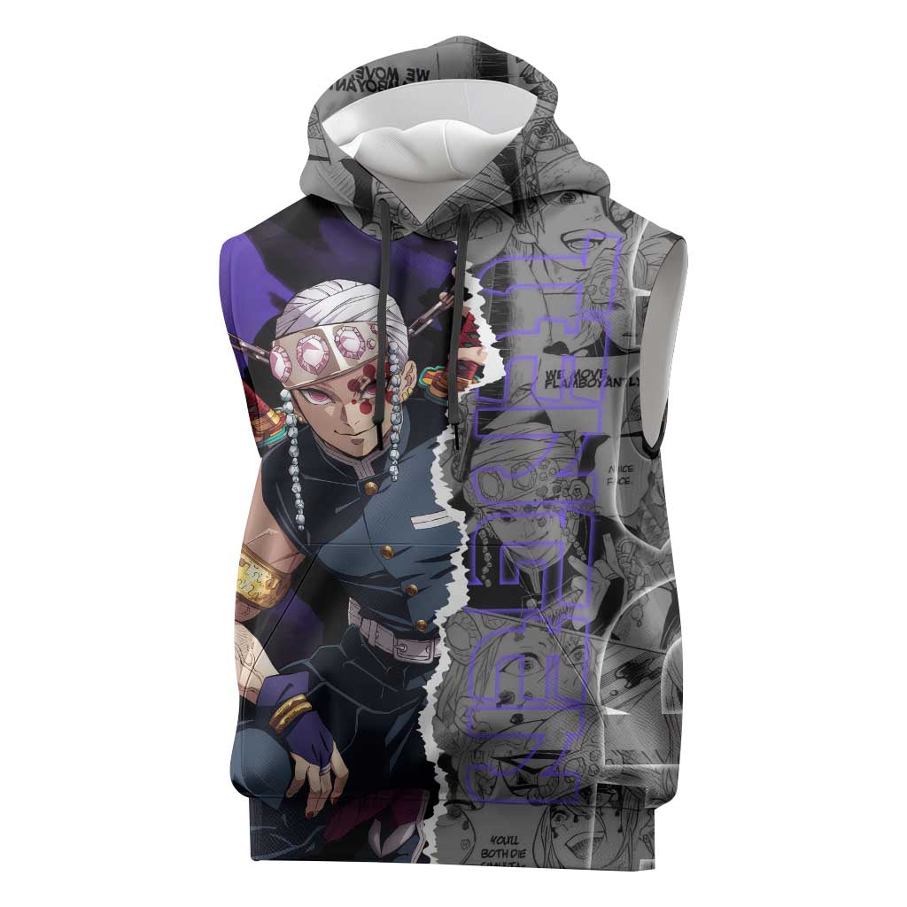 Tengen Uzui Demon Slayer Sleeveless Hoodie with Flashy Ninja Outfit and Explosive Sound Effects Design - The Mazicc