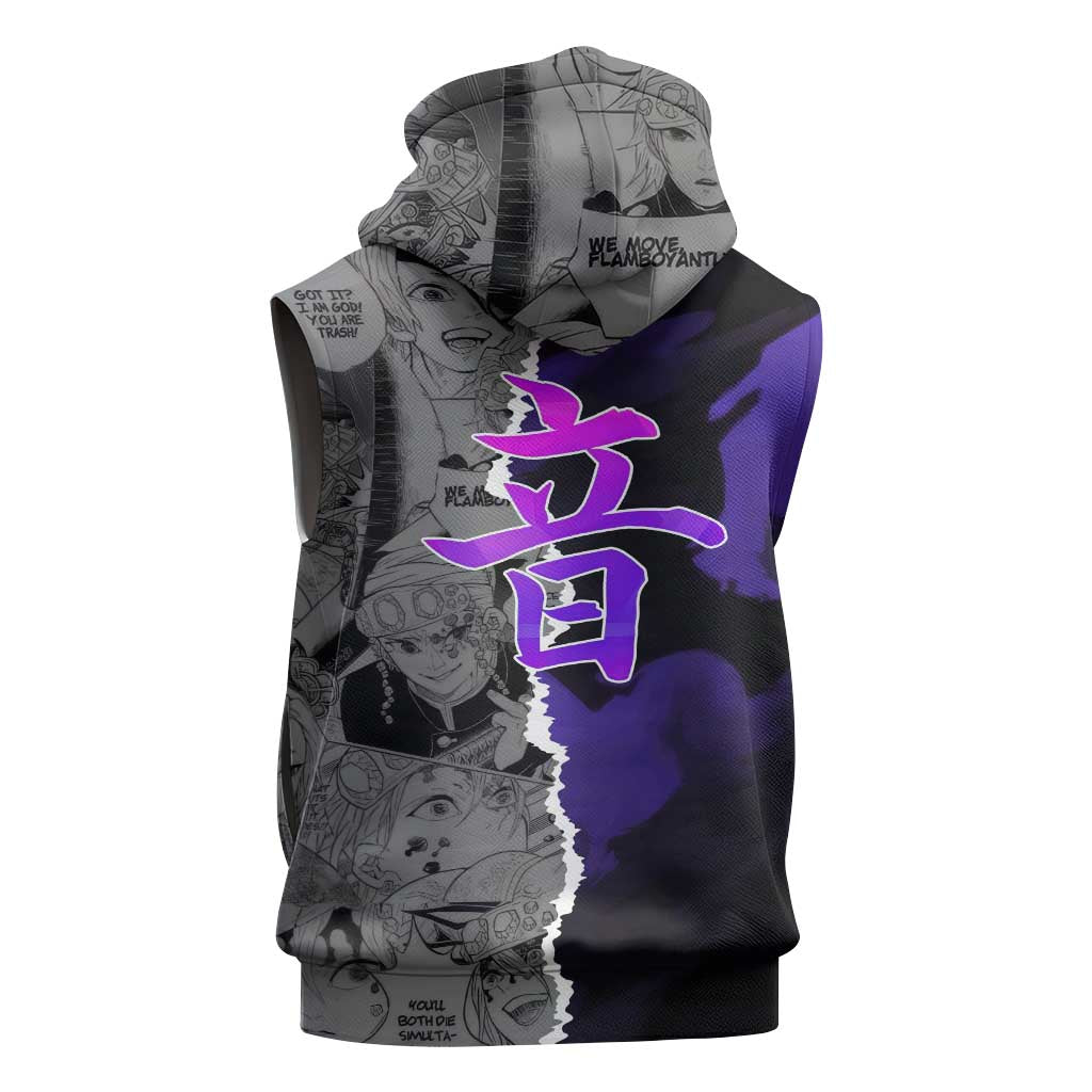 Tengen Uzui Demon Slayer Sleeveless Hoodie with Flashy Ninja Outfit and Explosive Sound Effects Design - The Mazicc
