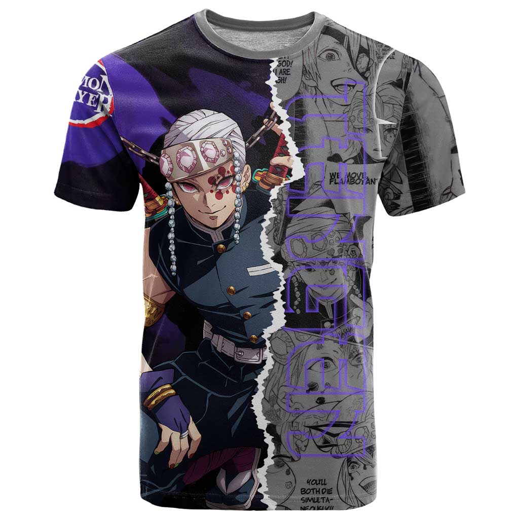 Tengen Uzui Demon Slayer T Shirt with Flashy Ninja Outfit and Explosive Sound Effects Design - The Mazicc