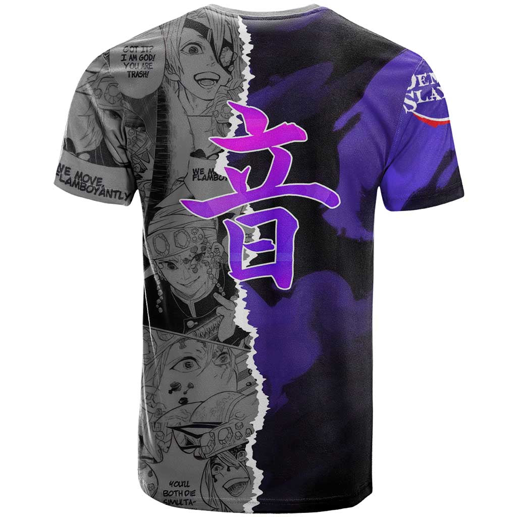 Tengen Uzui Demon Slayer T Shirt with Flashy Ninja Outfit and Explosive Sound Effects Design - The Mazicc