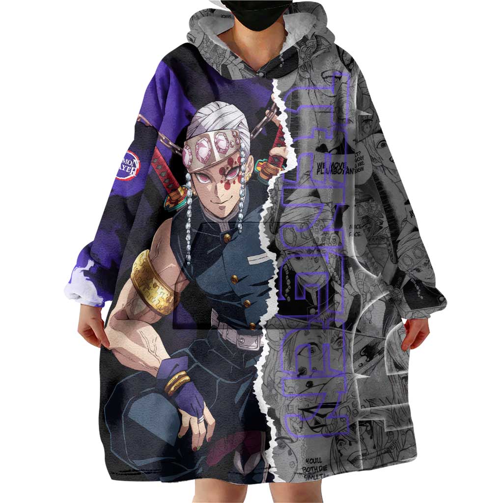 Tengen Uzui Demon Slayer Wearable Blanket Hoodie with Flashy Ninja Outfit and Explosive Sound Effects Design - The Mazicc