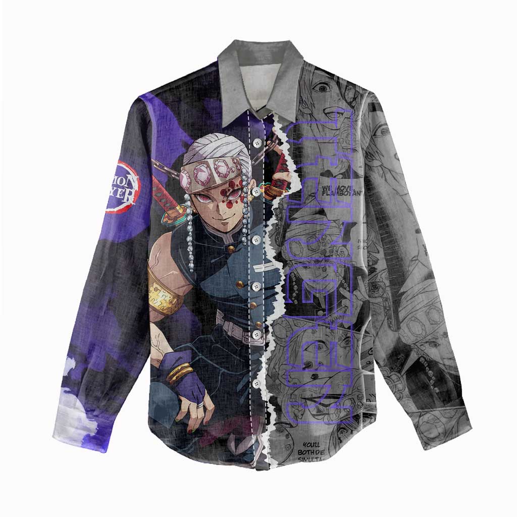 Tengen Uzui Demon Slayer Women Casual Shirt with Flashy Ninja Outfit and Explosive Sound Effects Design - The Mazicc