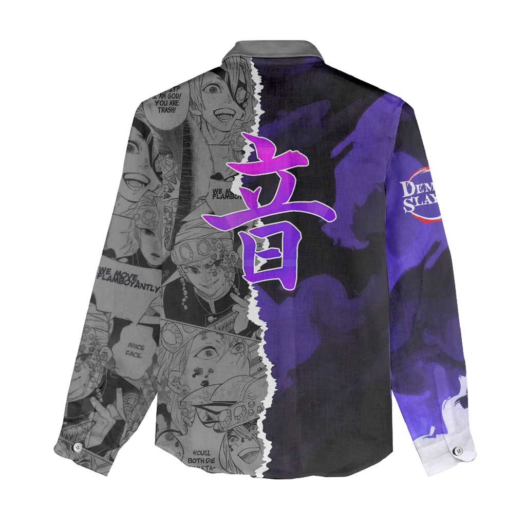 Tengen Uzui Demon Slayer Women Casual Shirt with Flashy Ninja Outfit and Explosive Sound Effects Design - The Mazicc
