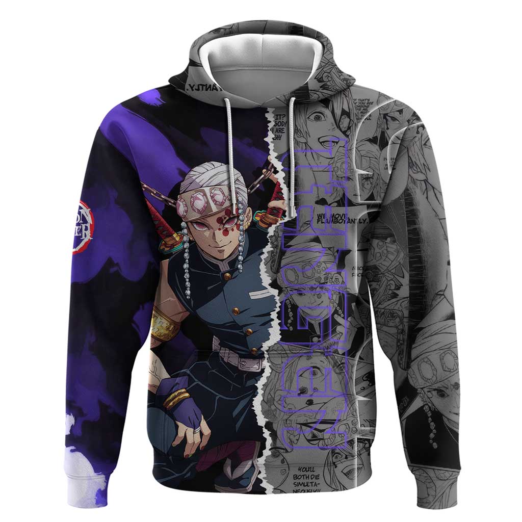 Tengen Uzui Demon Slayer Zip Hoodie with Flashy Ninja Outfit and Explosive Sound Effects Design - The Mazicc