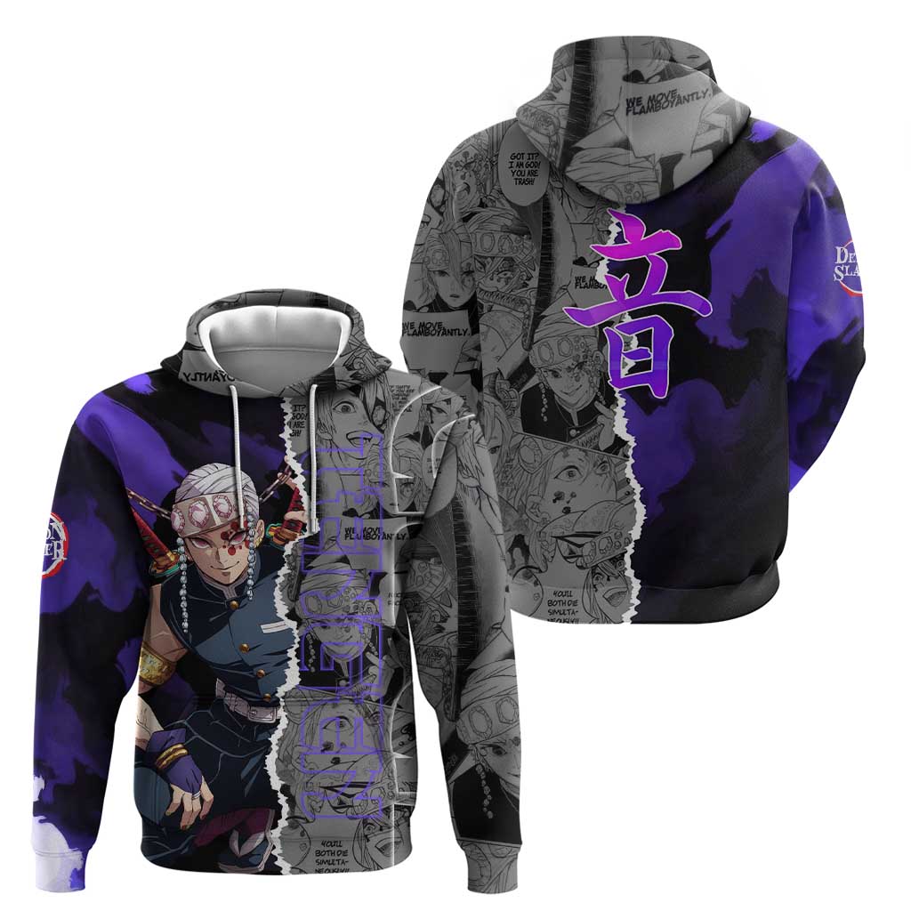 Tengen Uzui Demon Slayer Zip Hoodie with Flashy Ninja Outfit and Explosive Sound Effects Design - The Mazicc