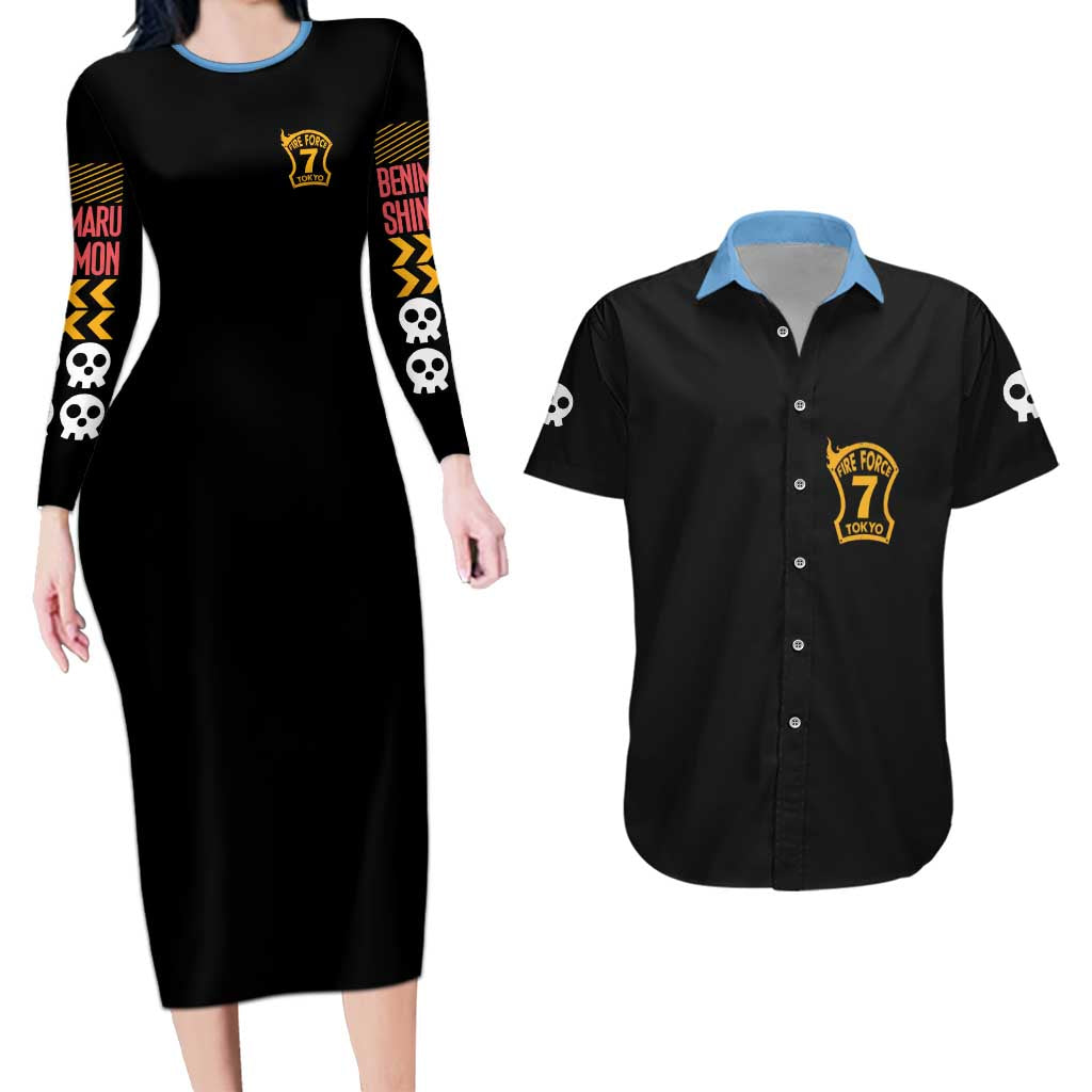 Benimaru Shinmon Fire Force Couples Matching Long Sleeve Bodycon Dress and Hawaiian Shirt Anime Style
