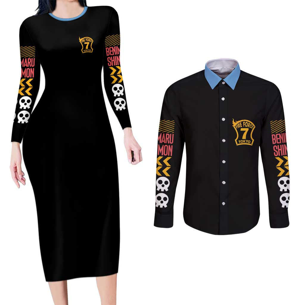 Benimaru Shinmon Fire Force Couples Matching Long Sleeve Bodycon Dress and Long Sleeve Button Shirt Anime Style