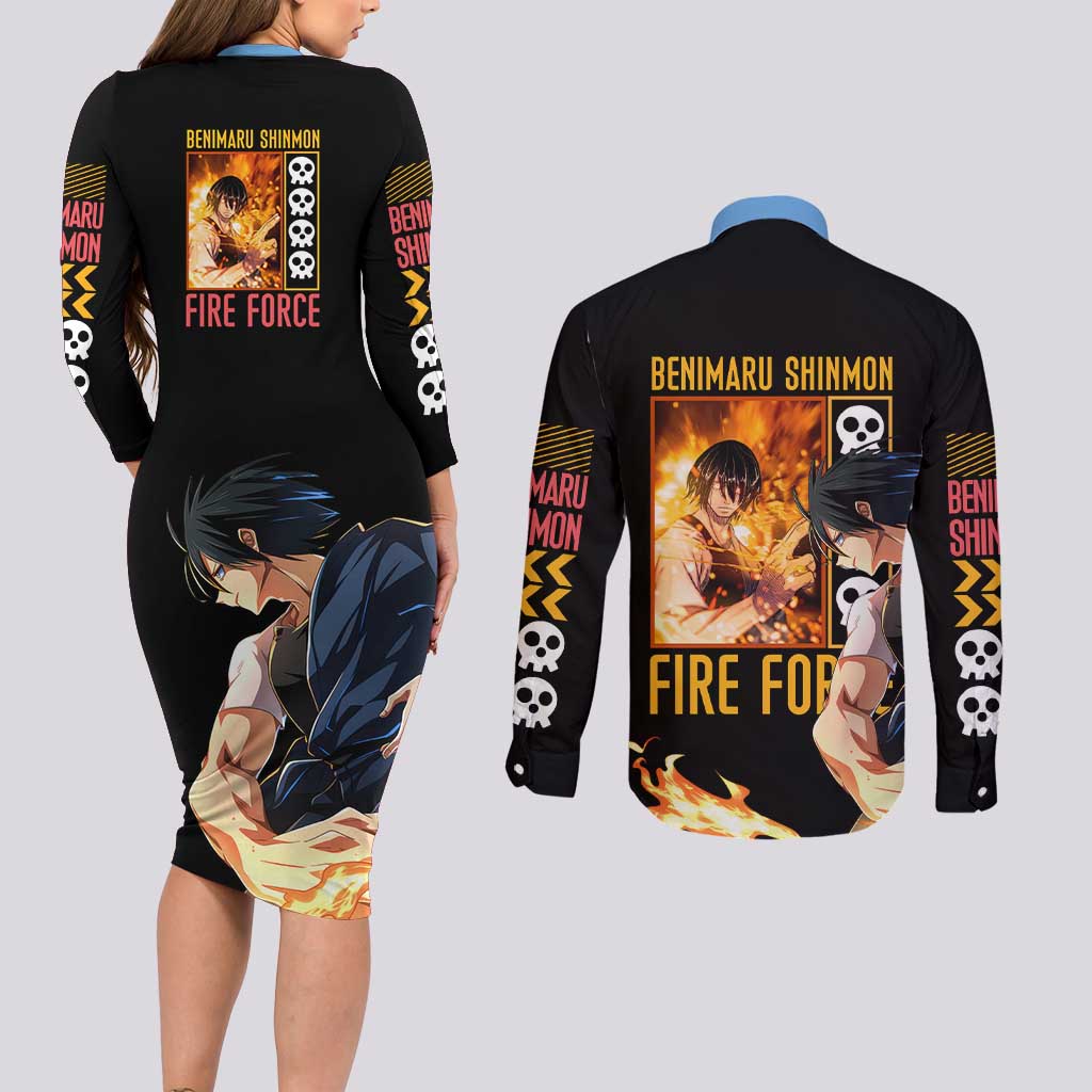 Benimaru Shinmon Fire Force Couples Matching Long Sleeve Bodycon Dress and Long Sleeve Button Shirt Anime Style