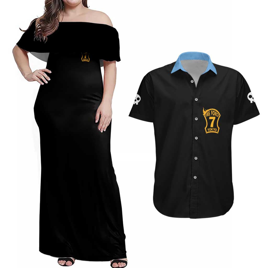 Benimaru Shinmon Fire Force Couples Matching Off Shoulder Maxi Dress and Hawaiian Shirt Anime Style
