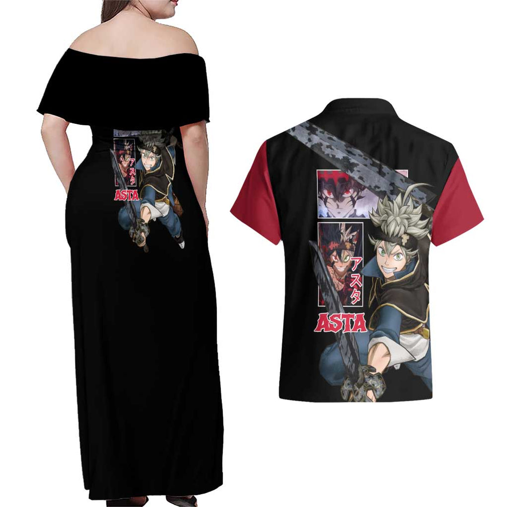 Asta - Black Clover Couples Matching Off Shoulder Maxi Dress and Hawaiian Shirt Japan Anime Style