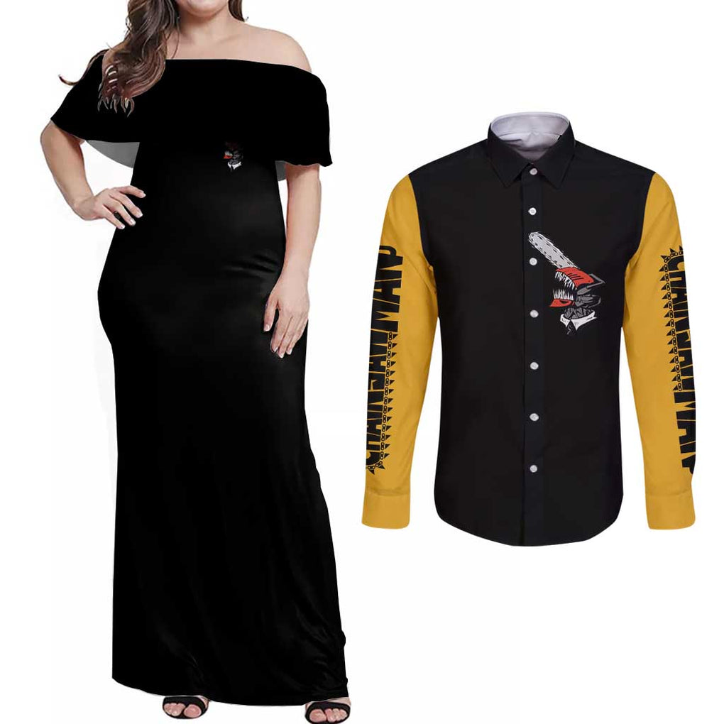 Denji -  Chainsaw Man Couples Matching Off Shoulder Maxi Dress and Long Sleeve Button Shirt Japan Anime Style