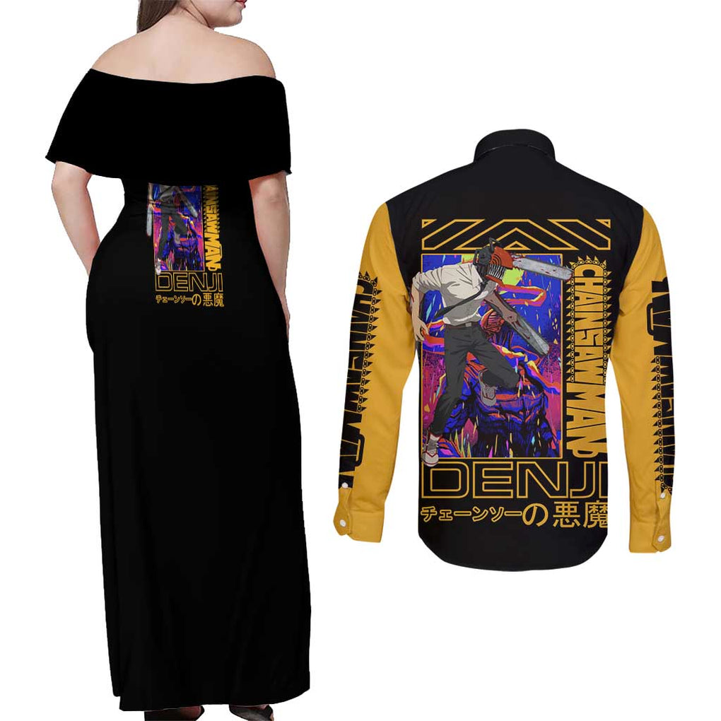Denji -  Chainsaw Man Couples Matching Off Shoulder Maxi Dress and Long Sleeve Button Shirt Japan Anime Style