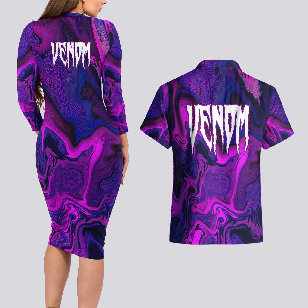 Trippy Venom Couples Matching Long Sleeve Bodycon Dress and Hawaiian Shirt Comic Mix Galaxy Trippy Style