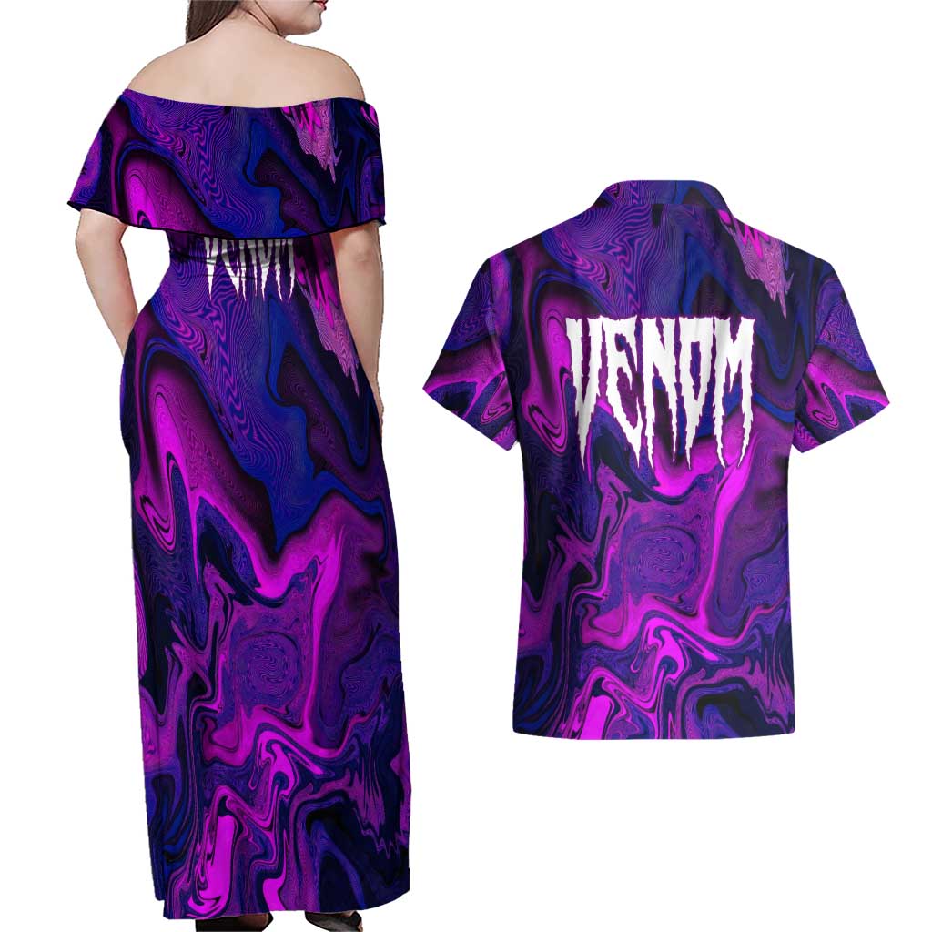 Trippy Venom Couples Matching Off Shoulder Maxi Dress and Hawaiian Shirt Comic Mix Galaxy Trippy Style