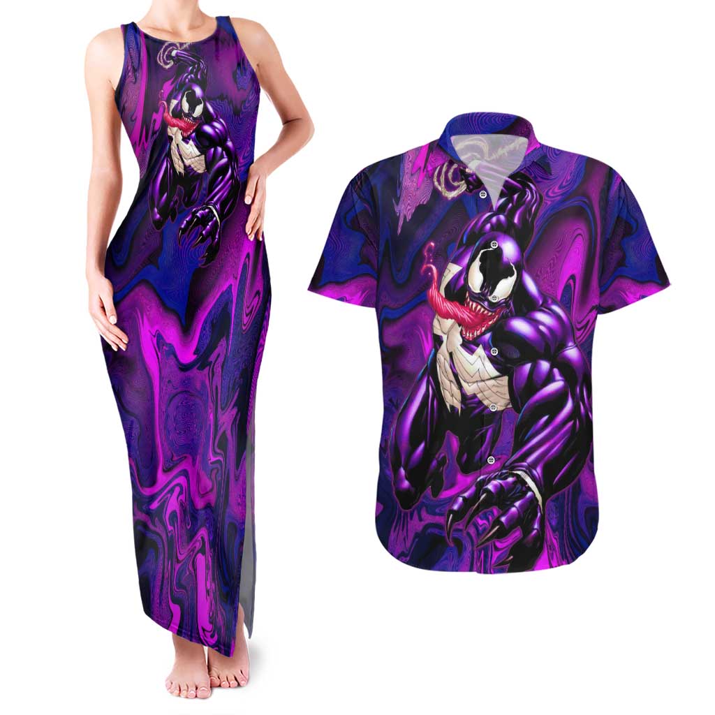 Trippy Venom Couples Matching Tank Maxi Dress and Hawaiian Shirt Comic Mix Galaxy Trippy Style
