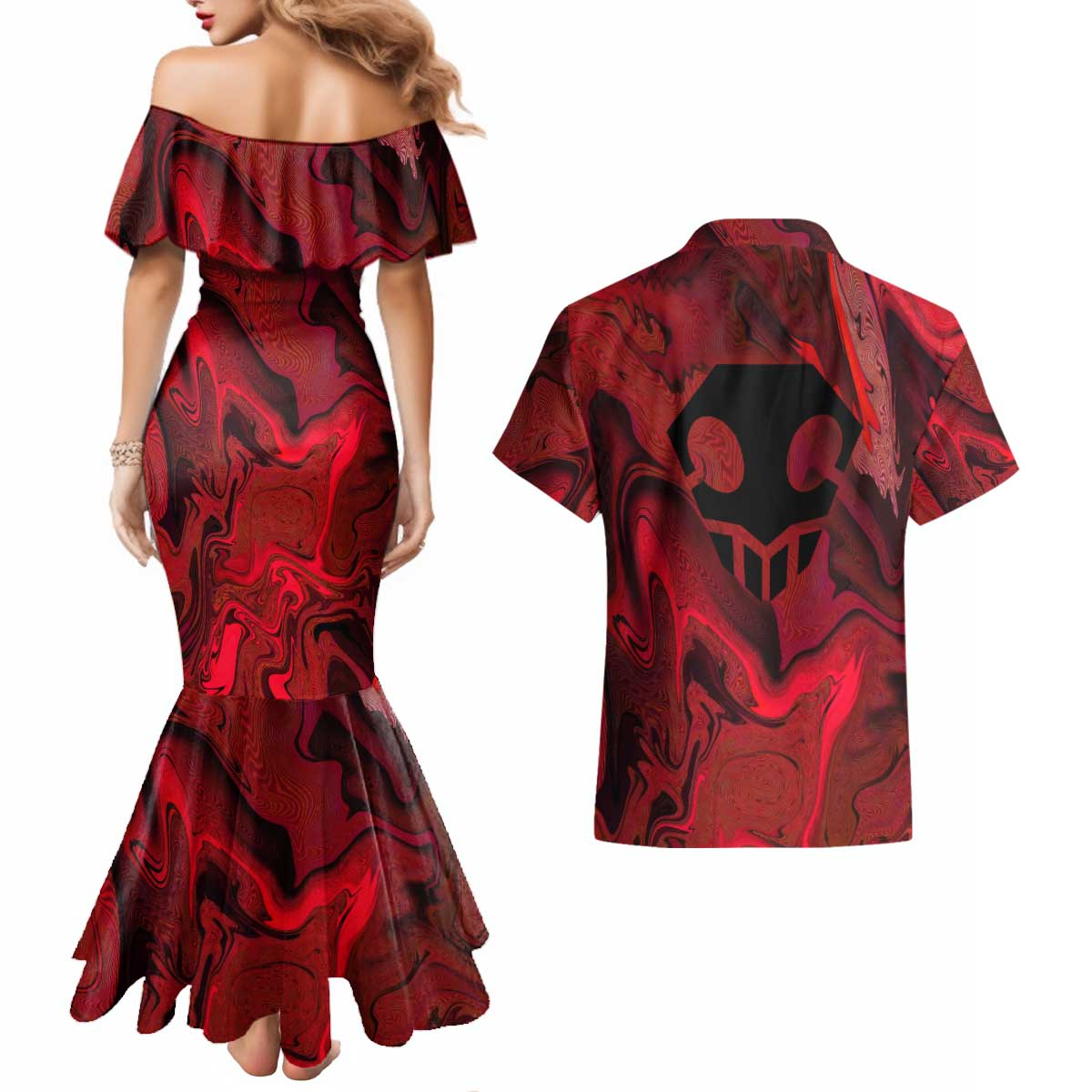 Ichigo True Shikai Bleach Couples Matching Mermaid Dress and Hawaiian Shirt Anime Mix Trippy Style