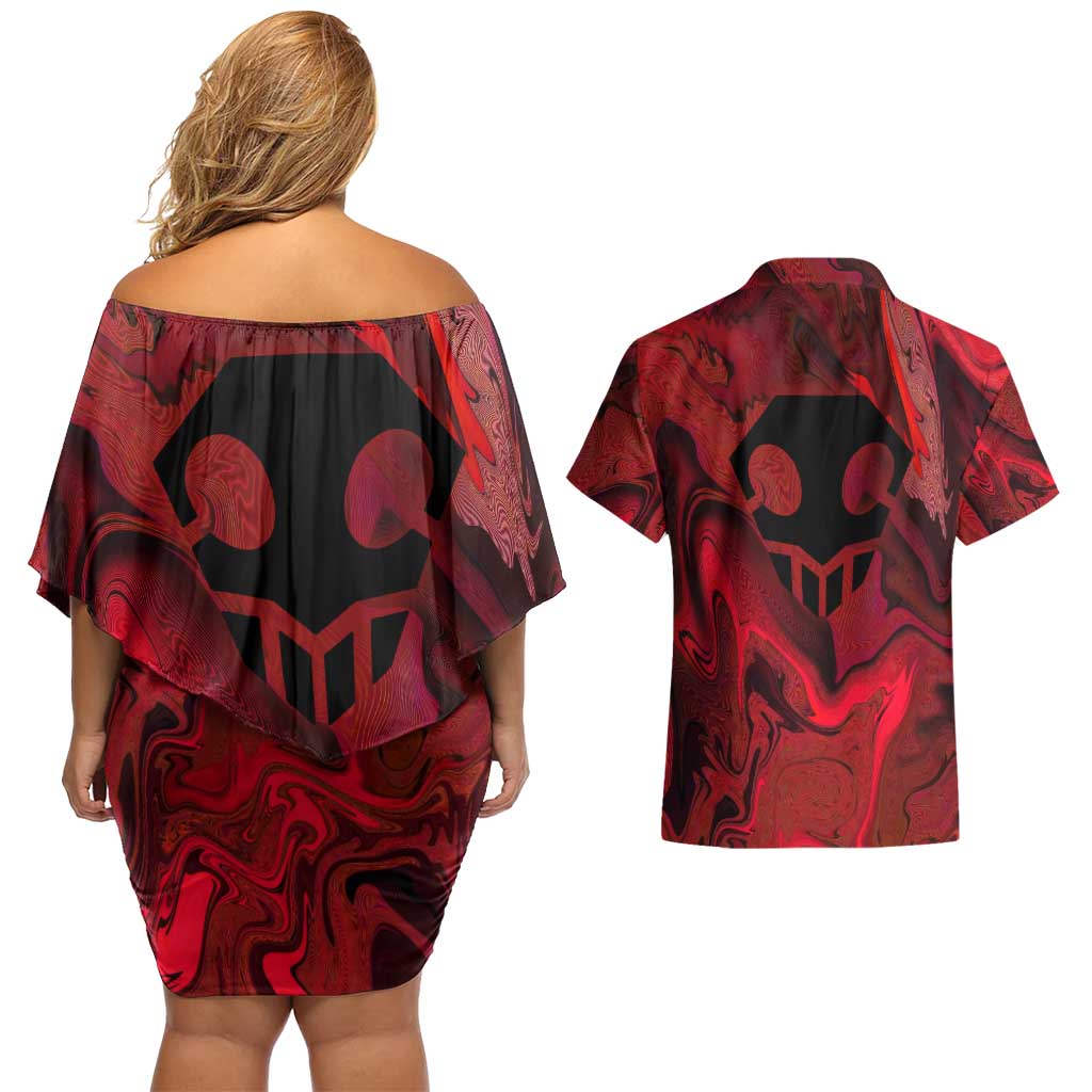 Ichigo True Shikai Bleach Couples Matching Off Shoulder Short Dress and Hawaiian Shirt Anime Mix Trippy Style