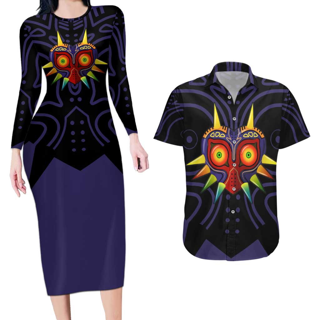 Majora’s Mask Zelda Couples Matching Long Sleeve Bodycon Dress and Hawaiian Shirt Abtract Style