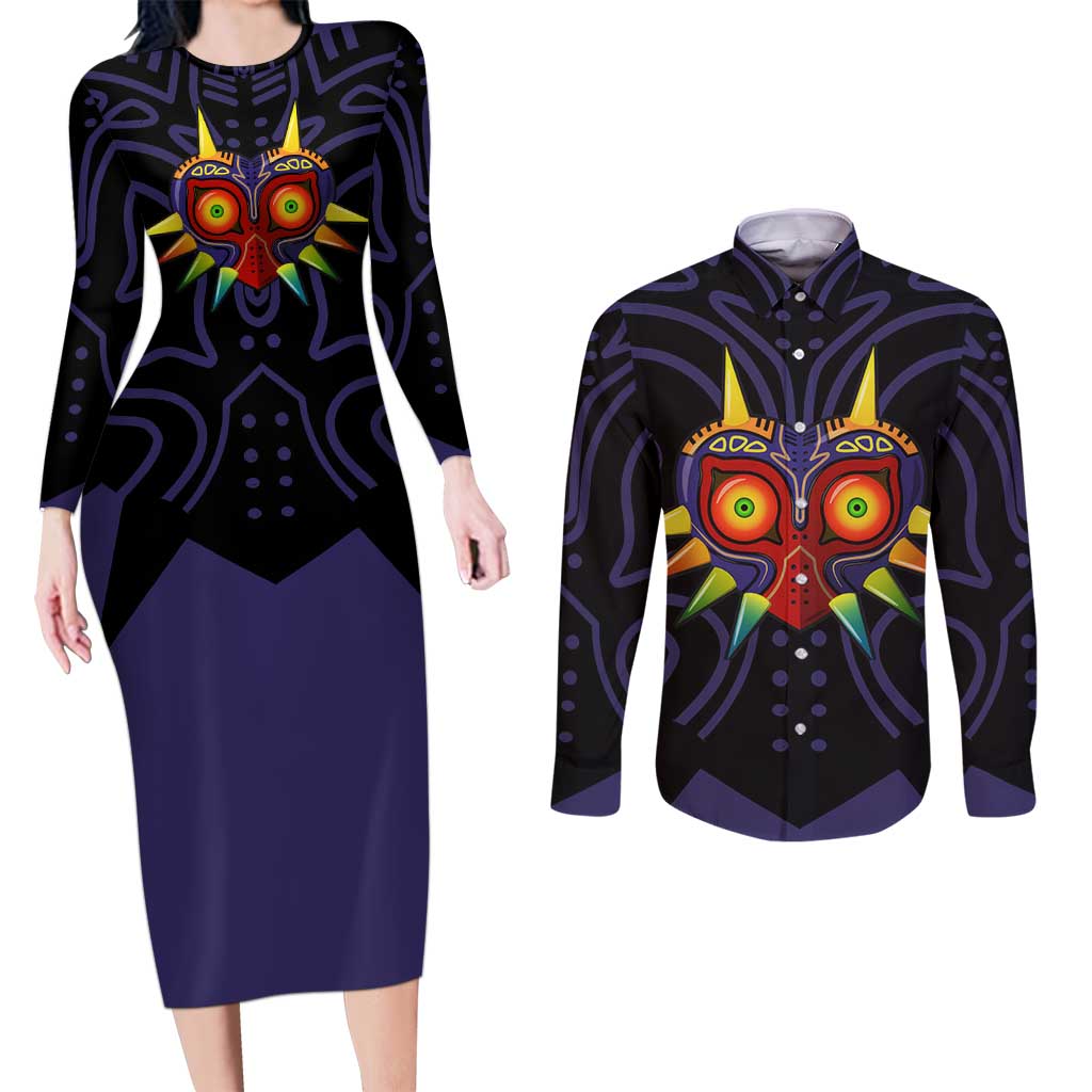 Majora’s Mask Zelda Couples Matching Long Sleeve Bodycon Dress and Long Sleeve Button Shirt Abtract Style