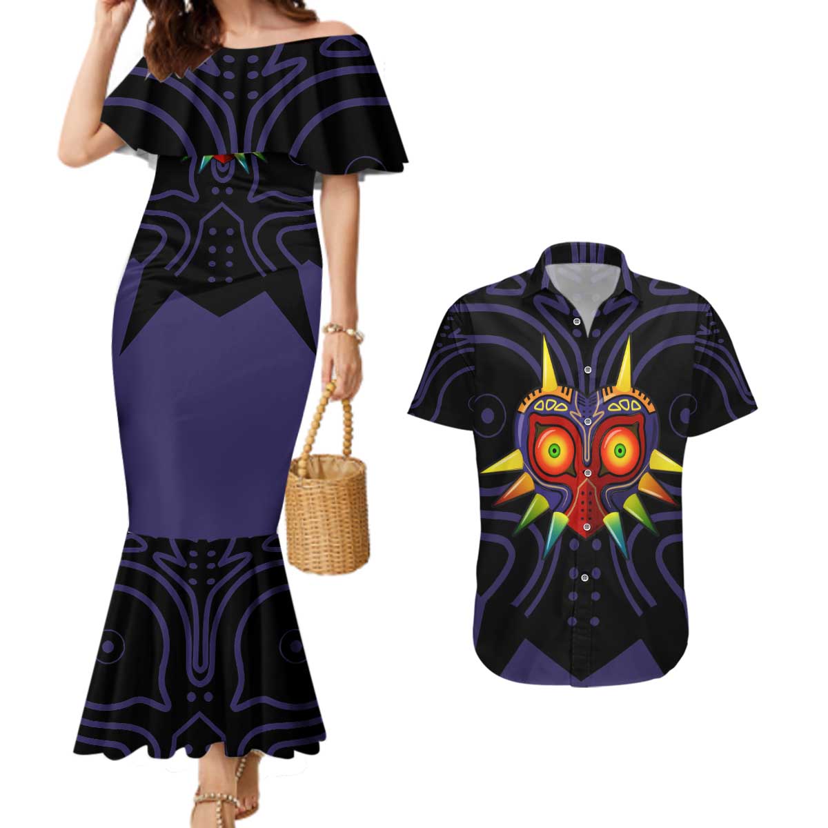 Majora’s Mask Zelda Couples Matching Mermaid Dress and Hawaiian Shirt Abtract Style