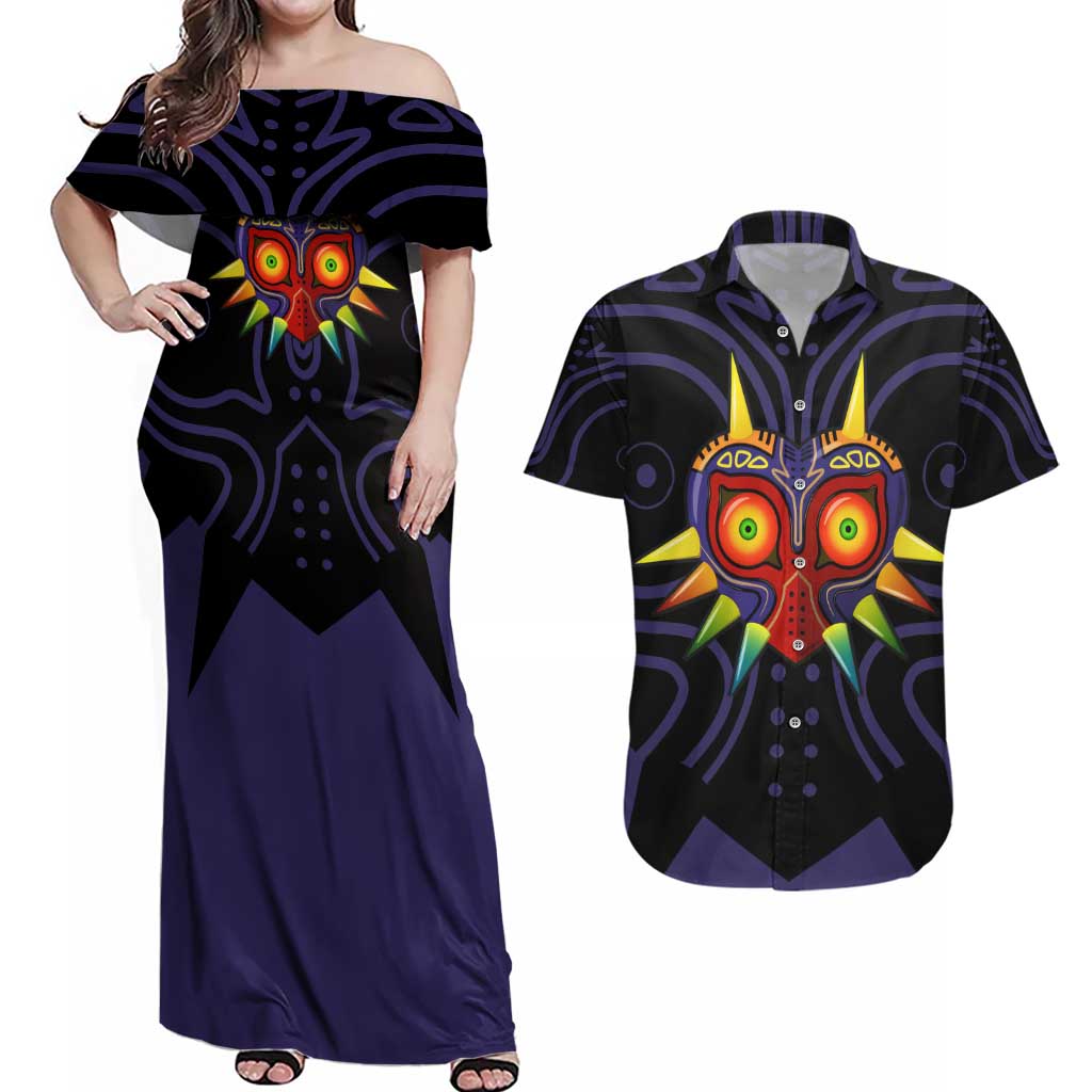 Majora’s Mask Zelda Couples Matching Off Shoulder Maxi Dress and Hawaiian Shirt Abtract Style
