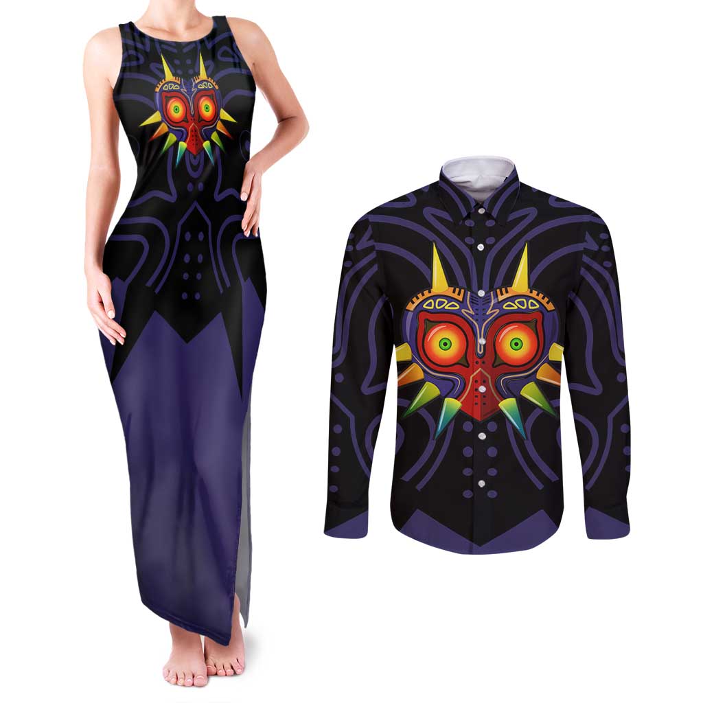 Majora’s Mask Zelda Couples Matching Tank Maxi Dress and Long Sleeve Button Shirt Abtract Style