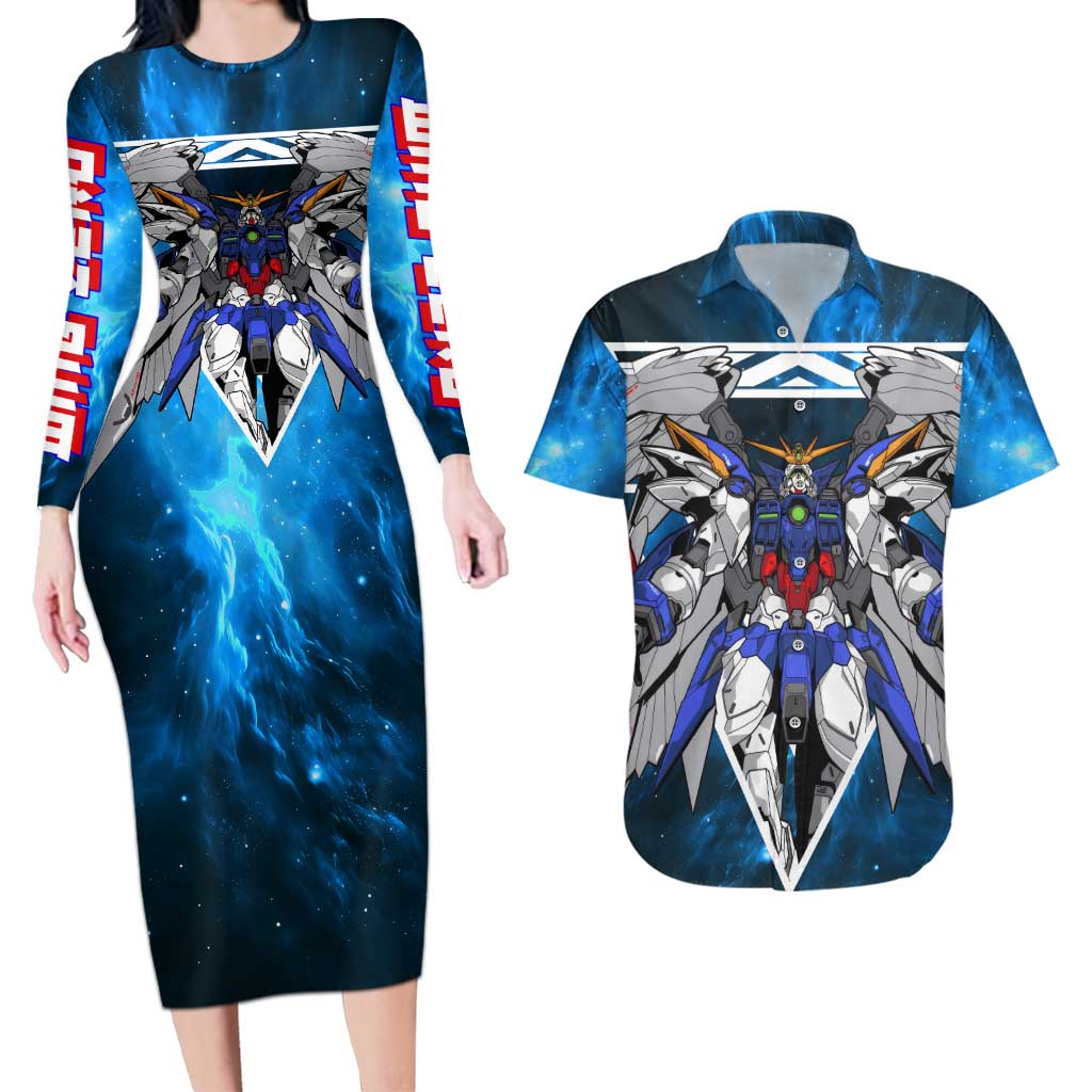 Wing Zero Gundam Couples Matching Long Sleeve Bodycon Dress and Hawaiian Shirt Anime Style