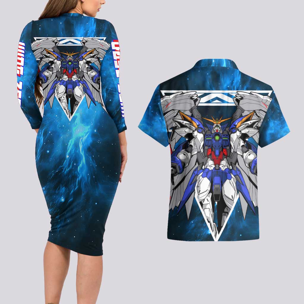 Wing Zero Gundam Couples Matching Long Sleeve Bodycon Dress and Hawaiian Shirt Anime Style