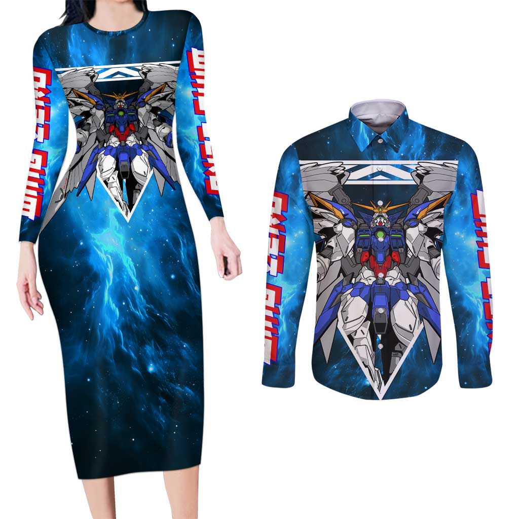 Wing Zero Gundam Couples Matching Long Sleeve Bodycon Dress and Long Sleeve Button Shirt Anime Style