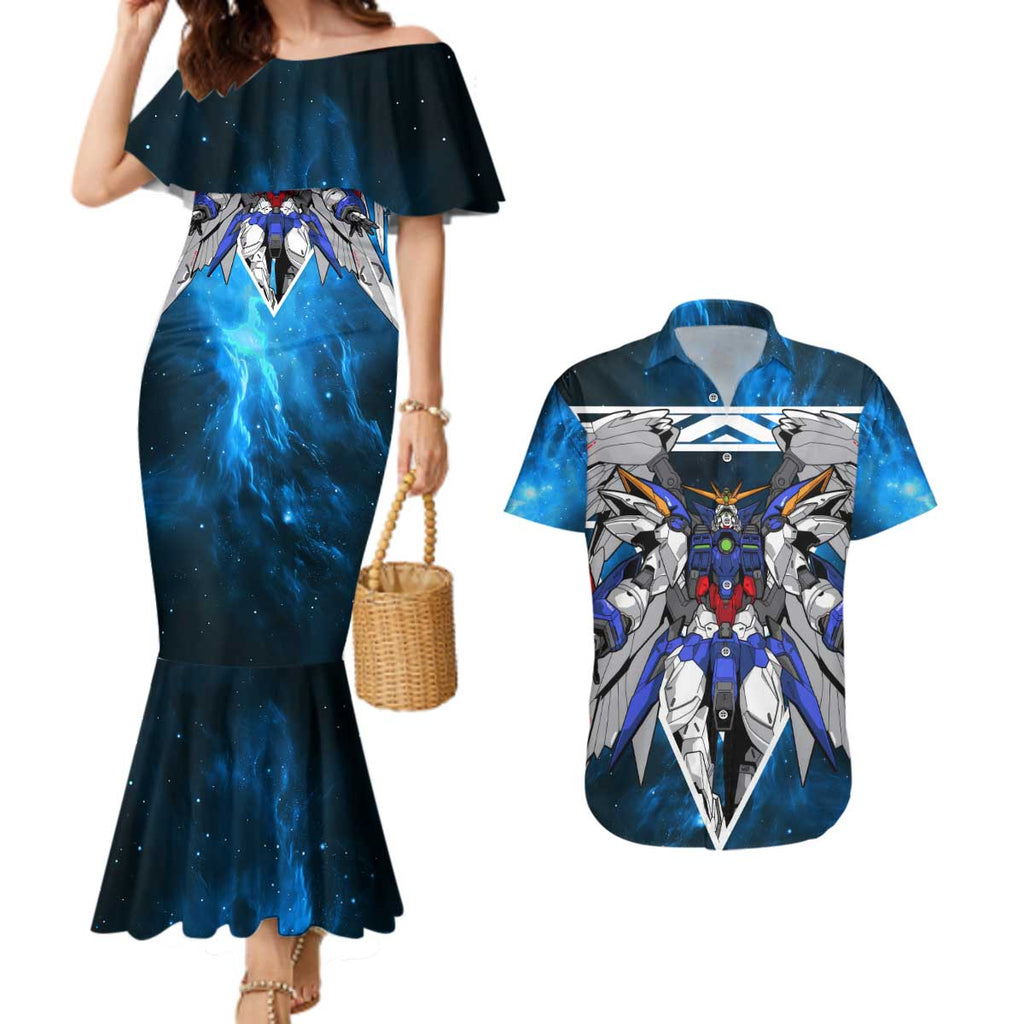 Wing Zero Gundam Couples Matching Mermaid Dress and Hawaiian Shirt Anime Style