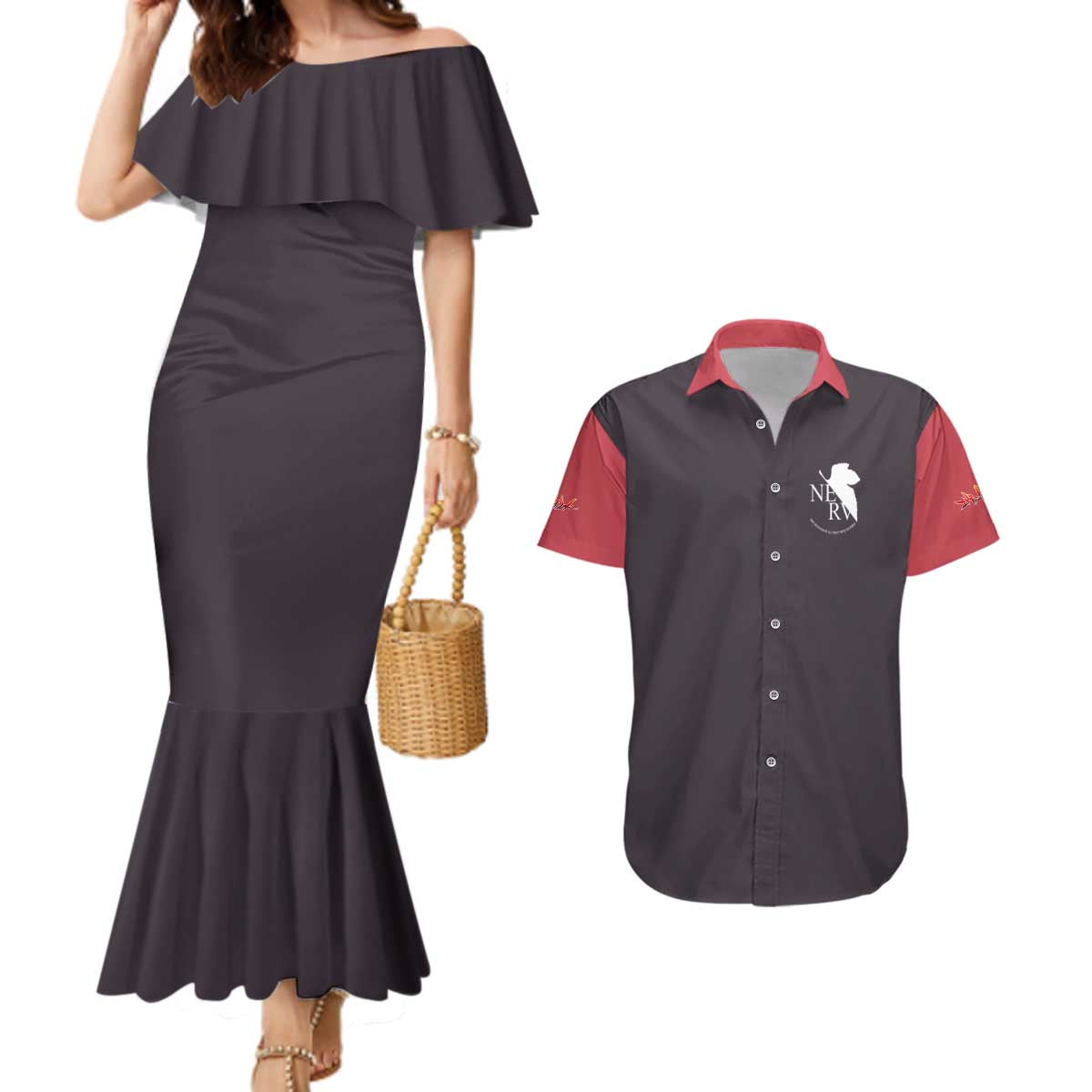 Misato Katsuragi Neon Genesis Evangelion Couples Matching Mermaid Dress and Hawaiian Shirt Anime Style