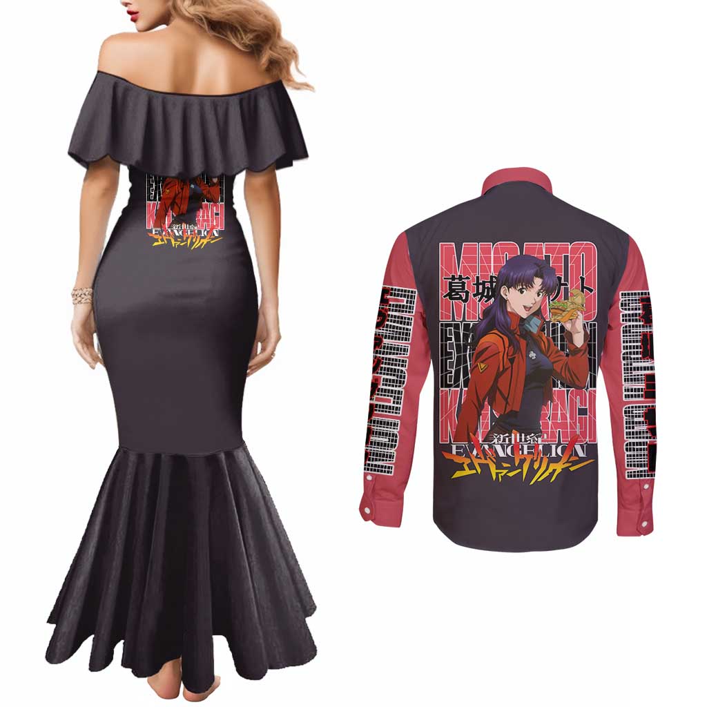 Misato Katsuragi Neon Genesis Evangelion Couples Matching Mermaid Dress and Long Sleeve Button Shirt Anime Style