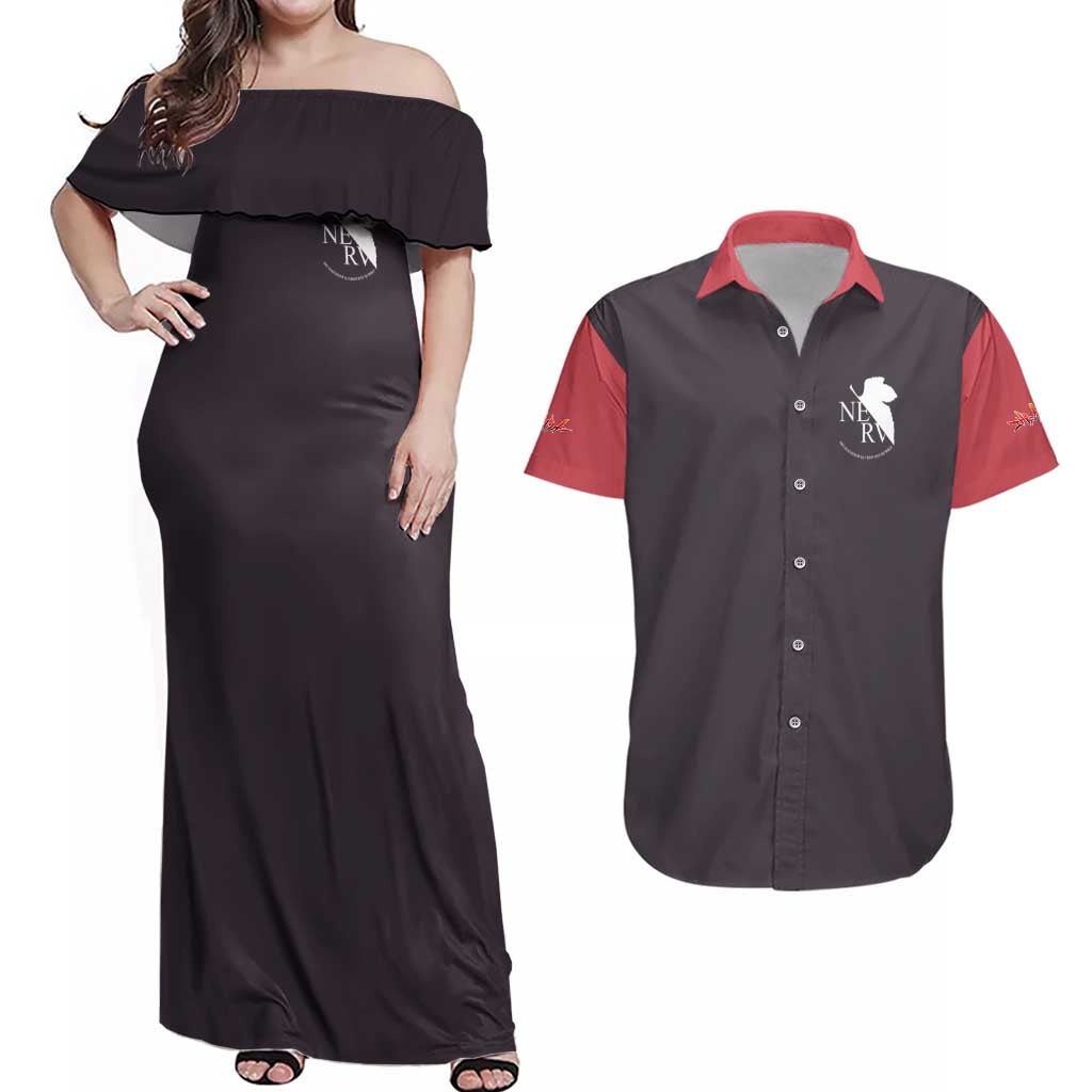 Misato Katsuragi Neon Genesis Evangelion Couples Matching Off Shoulder Maxi Dress and Hawaiian Shirt Anime Style