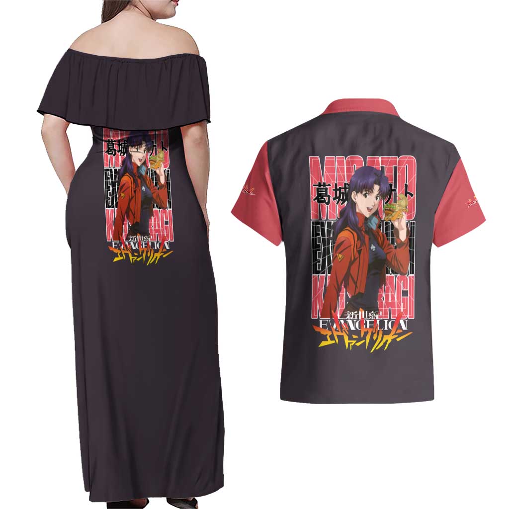 Misato Katsuragi Neon Genesis Evangelion Couples Matching Off Shoulder Maxi Dress and Hawaiian Shirt Anime Style