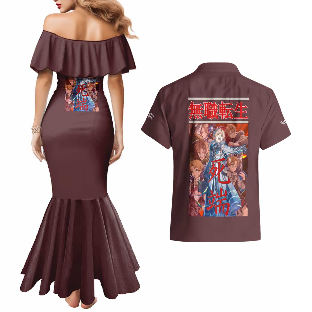 Rudeus Greyrat Mushoku Tensei Couples Matching Mermaid Dress and Hawaiian Shirt Anime Style