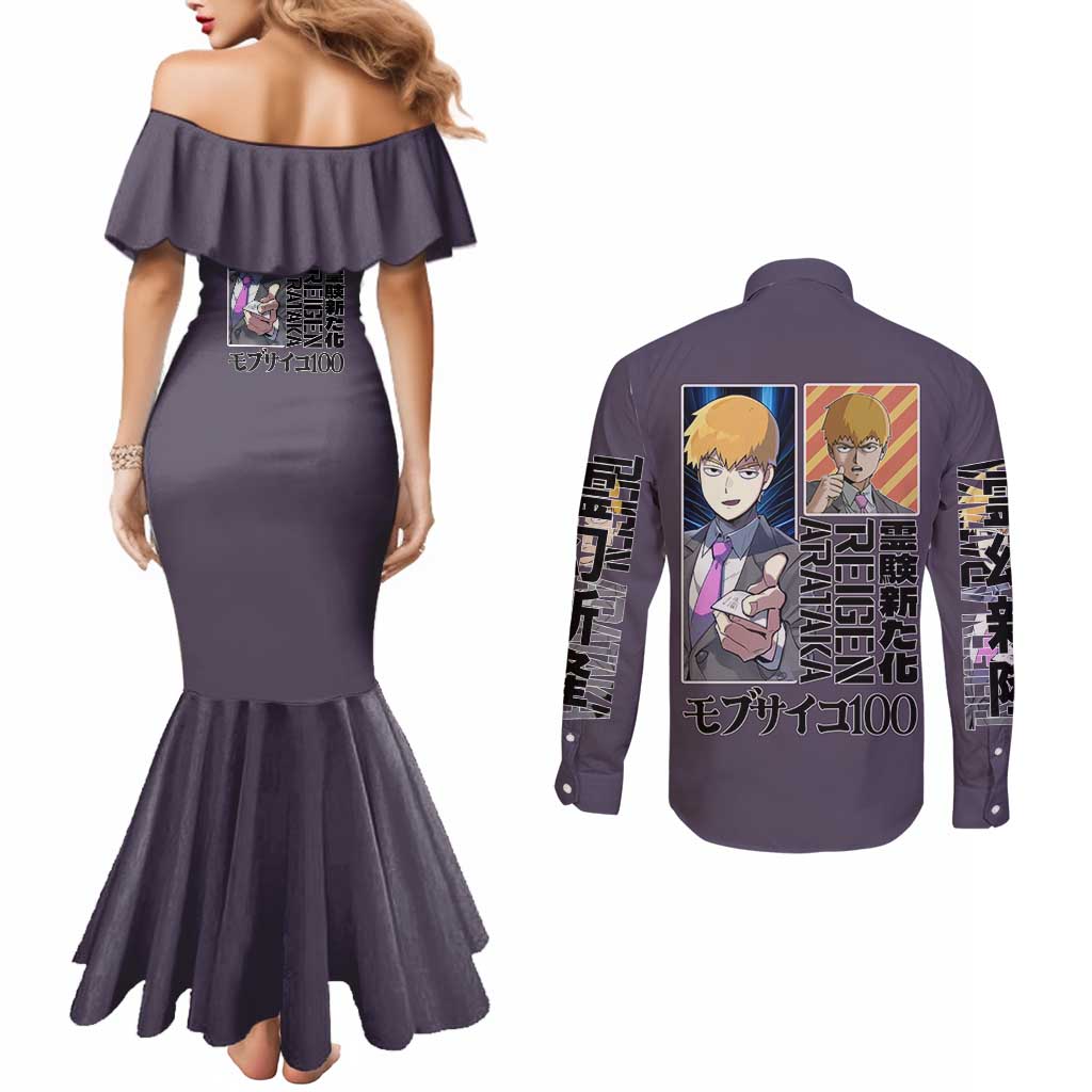 Reigen Arataka Mob Psycho 100 Couples Matching Mermaid Dress and Long Sleeve Button Shirt Anime Style