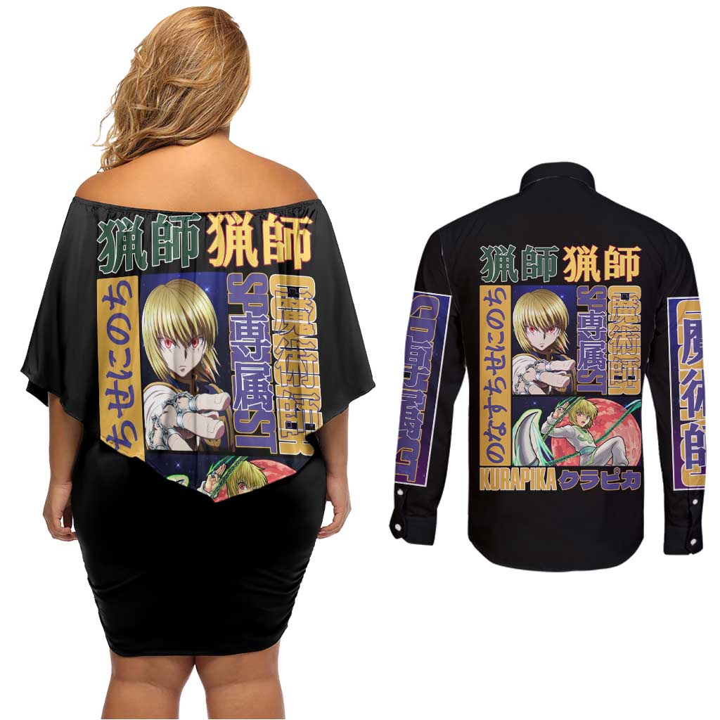 Kurapika Hunter x Hunter Couples Matching Off Shoulder Short Dress and Long Sleeve Button Shirt Anime Style