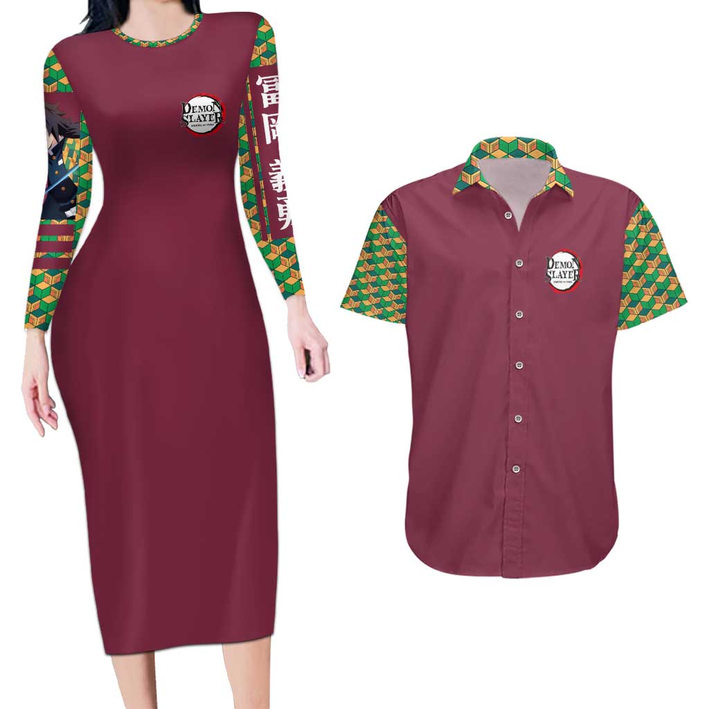 Tomioka Giyu Demon Slayer Couples Matching Long Sleeve Bodycon Dress and Hawaiian Shirt Anime Style